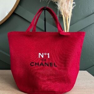 Chanel Red Canvas Round Tote